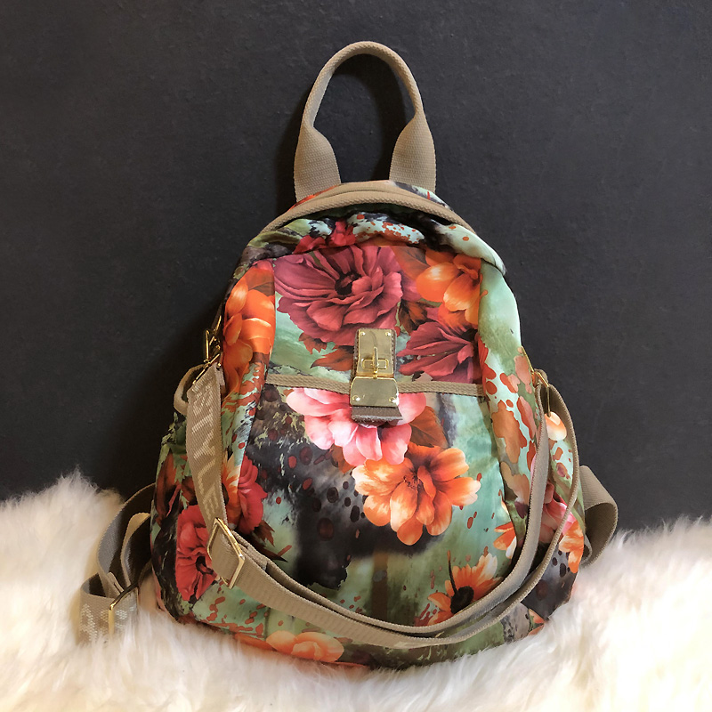 new lake2021新款花布背包印花大容量时尚牛津布休闲旅行双肩包包女潮