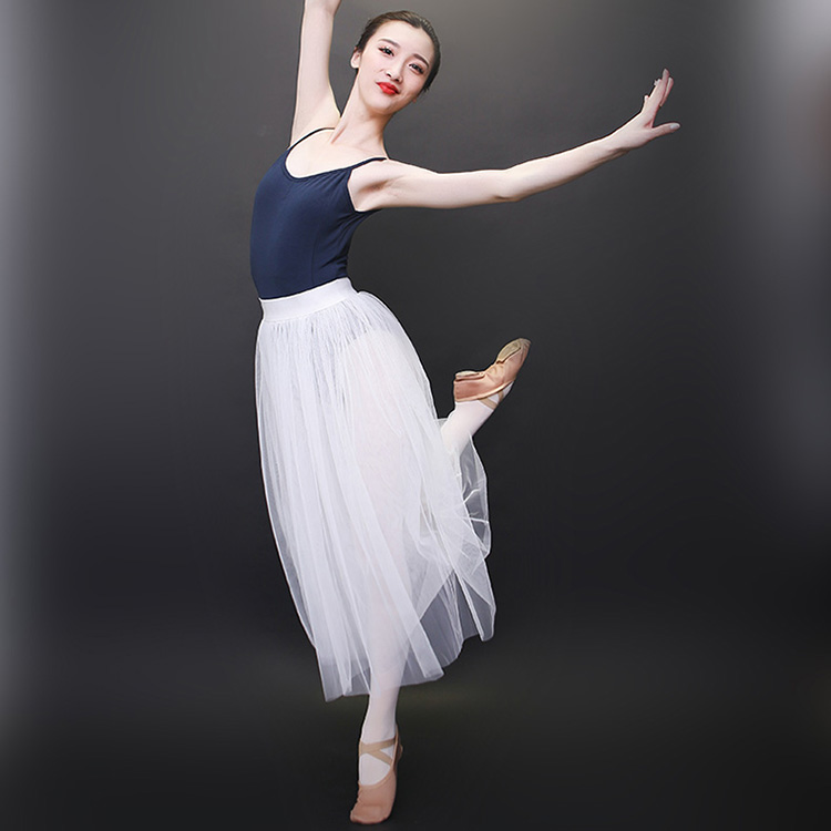 芭蕾舞半身裙纱裙教师网纱舞蹈裙白色中长款成人练功裙女软纱长裙f2