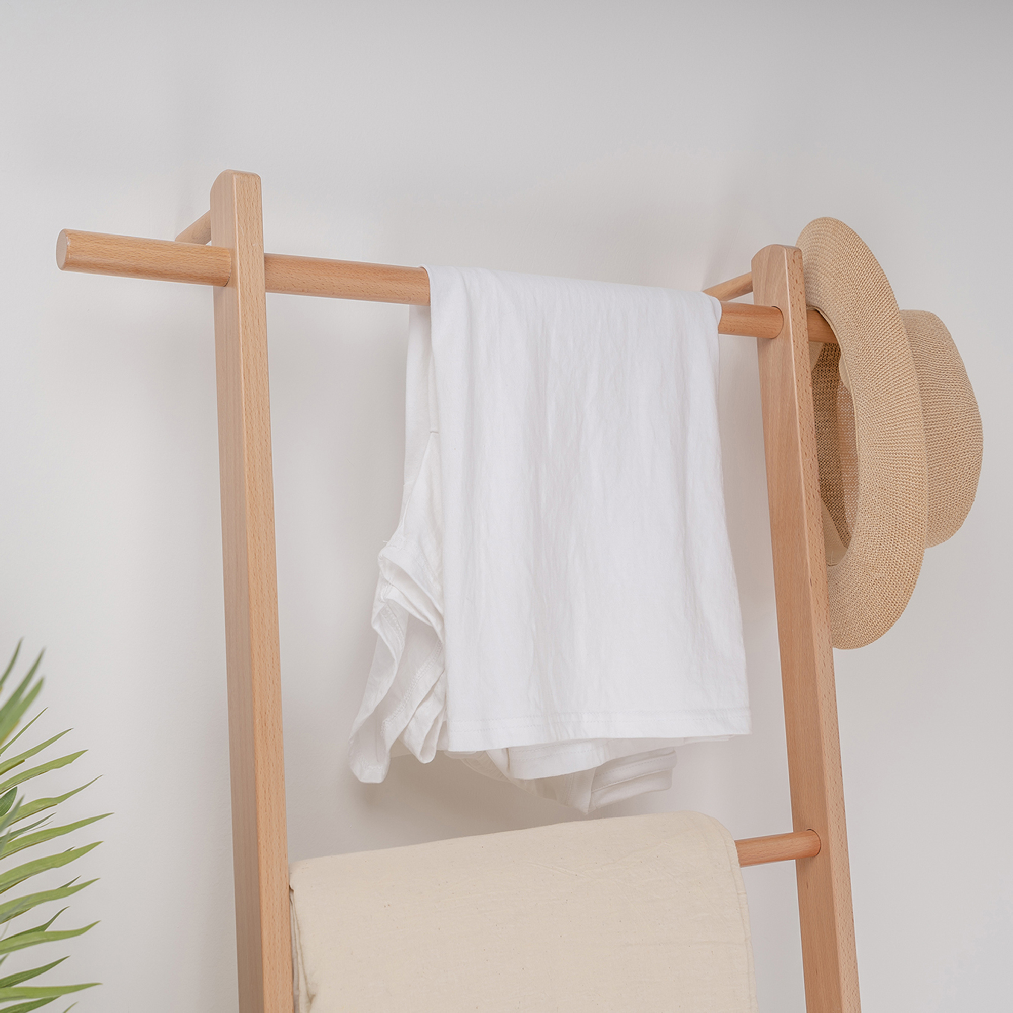 实木落地毛巾架闪电客挂衣架梯子靠墙可移动收纳架浴室浴巾架梯形衣帽