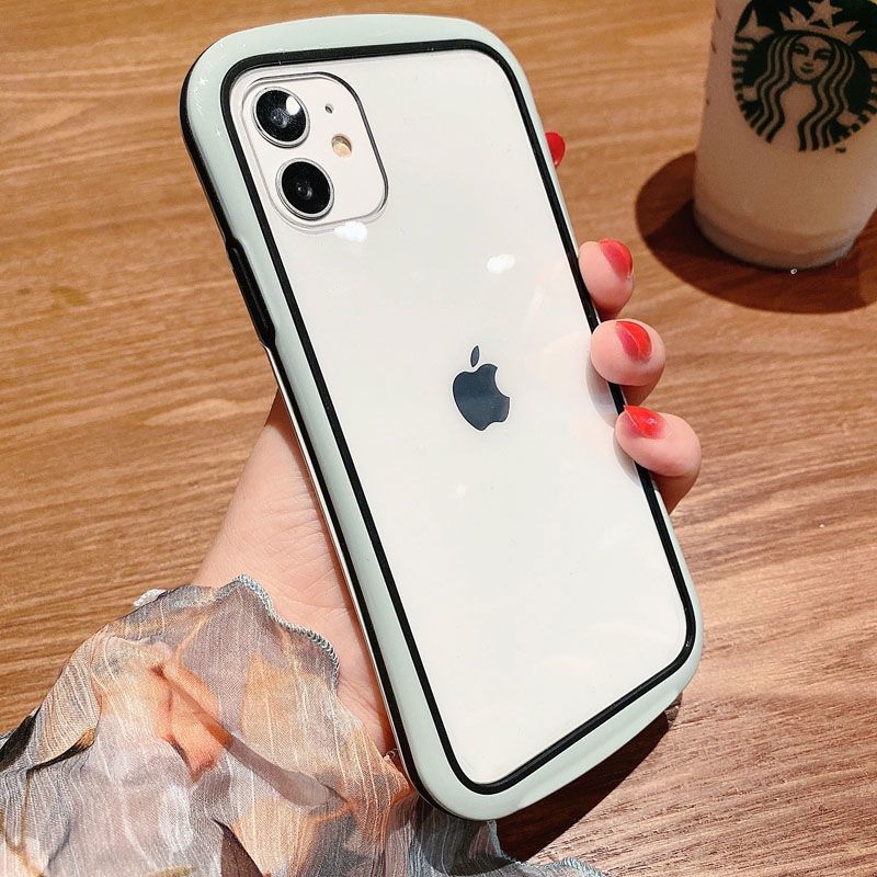 简约iphone11小蛮腰手机壳苹果12pro透明xsmax玻璃78plus男女xr潮粉色