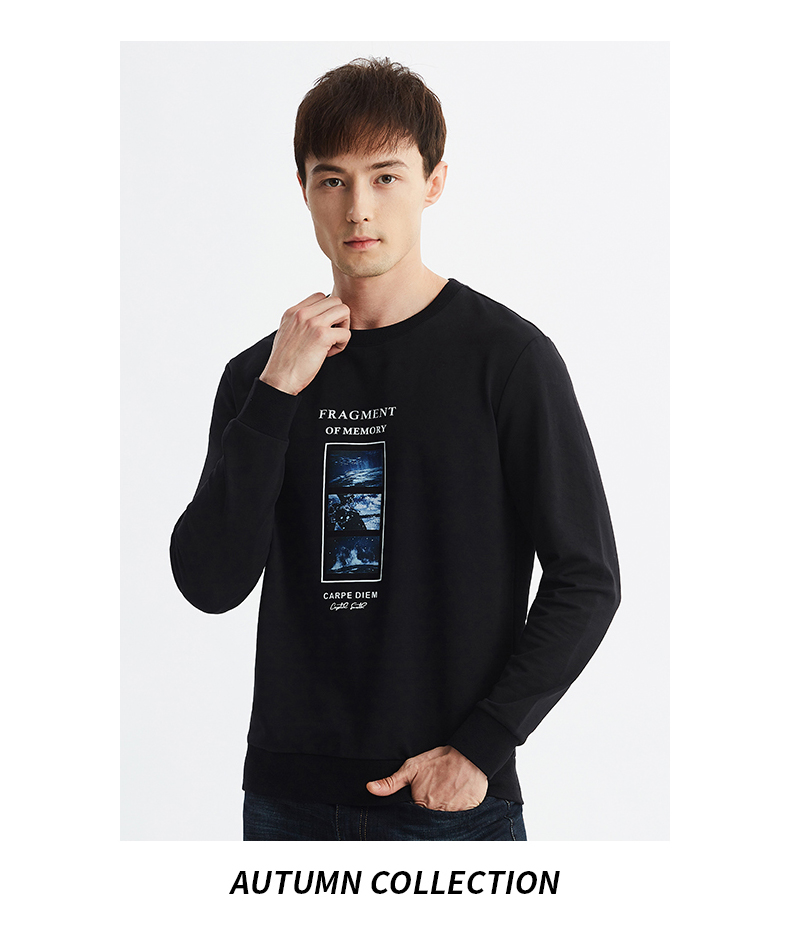 雪中飞男士卫衣春秋款新款圆领个性潮流青少年韩版时尚宽松上衣潮