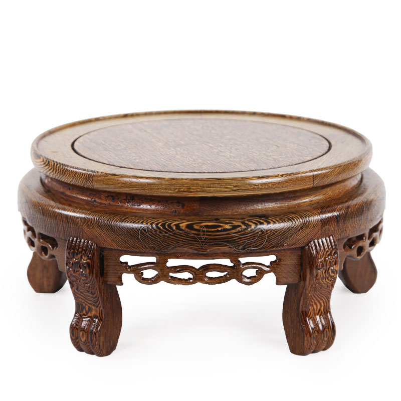 鸡翅木花盆底座实木刻工艺品摆件花瓶底座圆形盆景佛像鱼缸底座