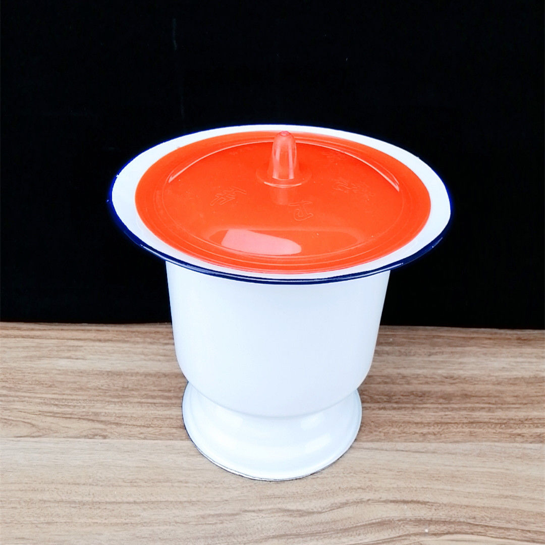 《搪瓷加厚老式痰盂成人高脚痰盂带盖白色高脚痰盂儿童宝宝小痰盂