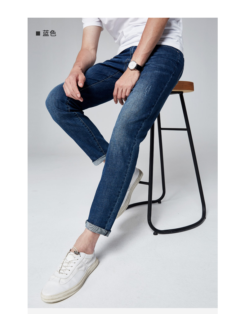 才子牛仔裤男士春夏季新款休闲基础复古修身直筒水洗黑色长裤