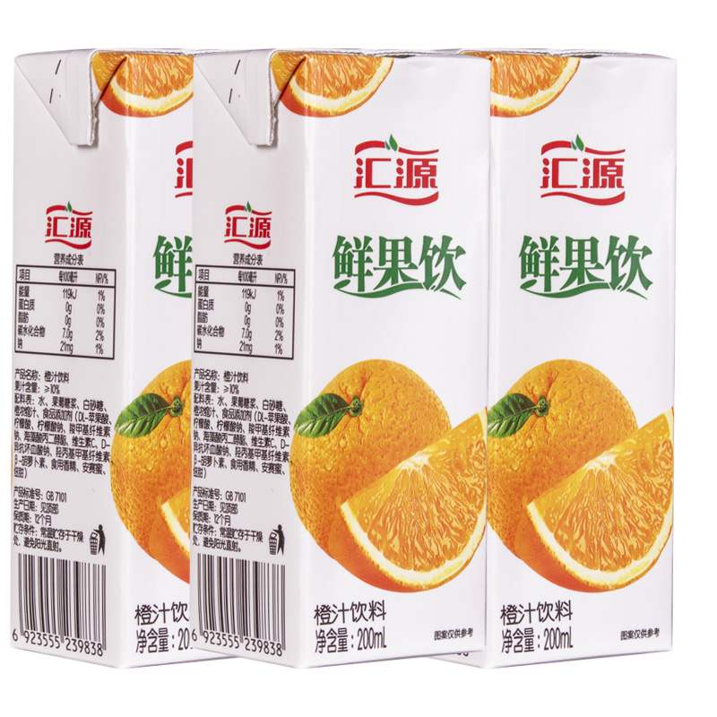 汇源果汁鲜果饮200ml36盒鲜橙汁桃汁蓝莓汁饮料整箱国货