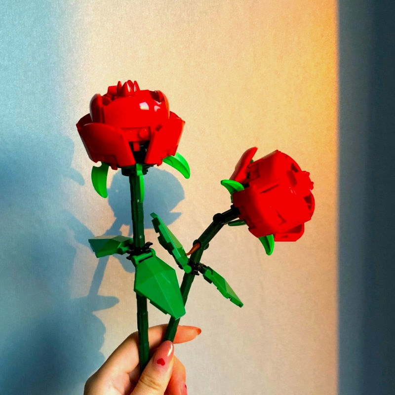 520情人节礼物兼容乐高玫瑰花束手工花工艺摆件拼小颗粒积木男女2朵