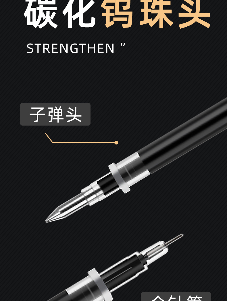 5黑色中性笔芯100支装水笔笔芯水性笔替芯碳素笔芯考试专用圆珠笔芯签