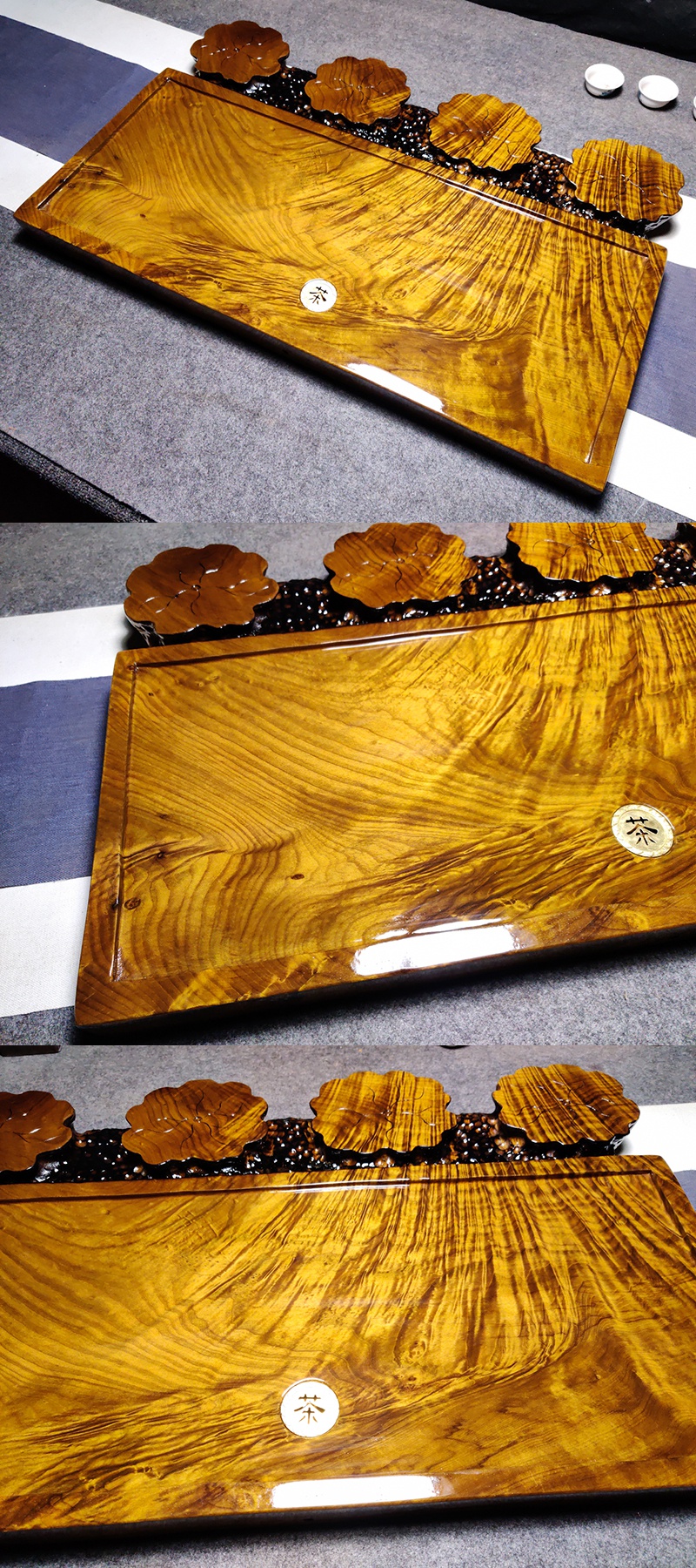 凯斯唯嘉天然整块金丝楠木高端大气茶盘缅甸原木根茶盘办公室泡茶茶海