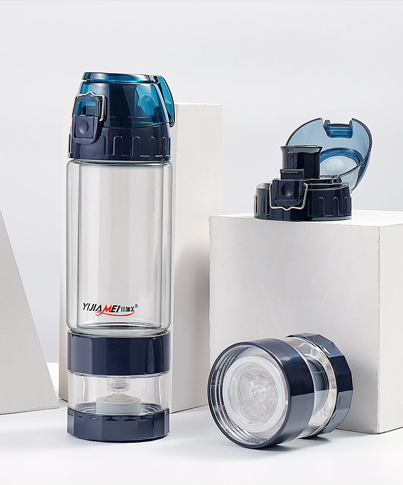 《宜加美双层耐热玻璃杯防漏带盖水杯水壶便携茶水分离泡茶杯户外 宝