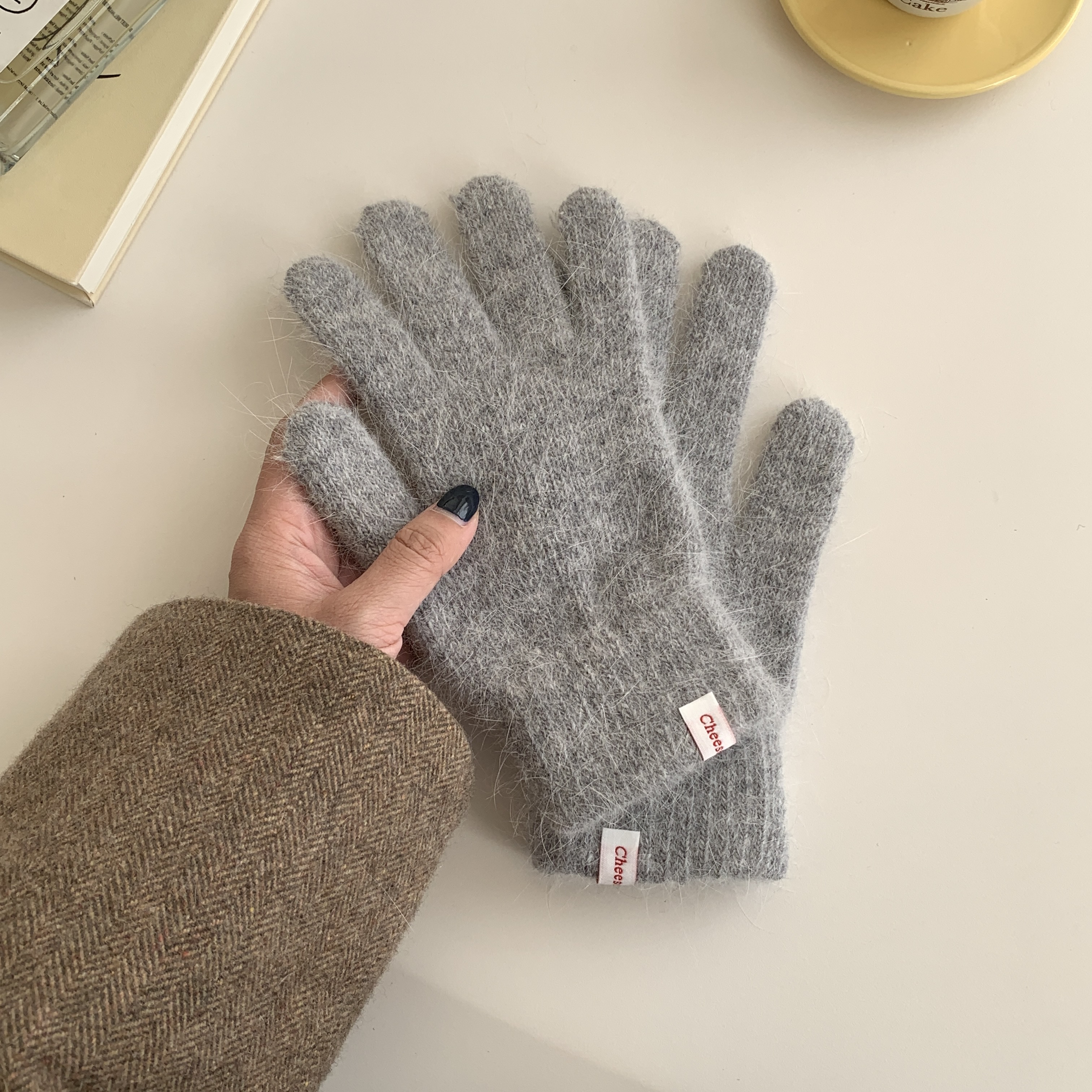 聚范韩版纯色手套女2021冬季网红ins风保暖骑车分指手套