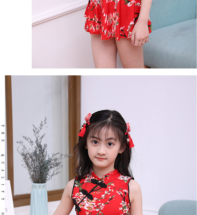 都趣儿童泳衣 新款中国风旗袍泳装儿童泳衣女 女童学生分体游泳衣套装