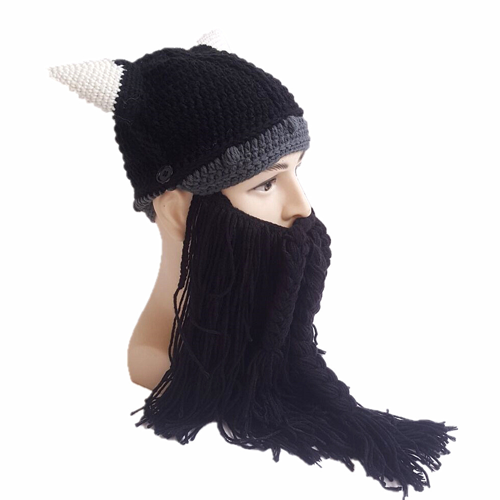 祥世恒吉万圣节秋冬牛角帽子手工大胡子毛线帽