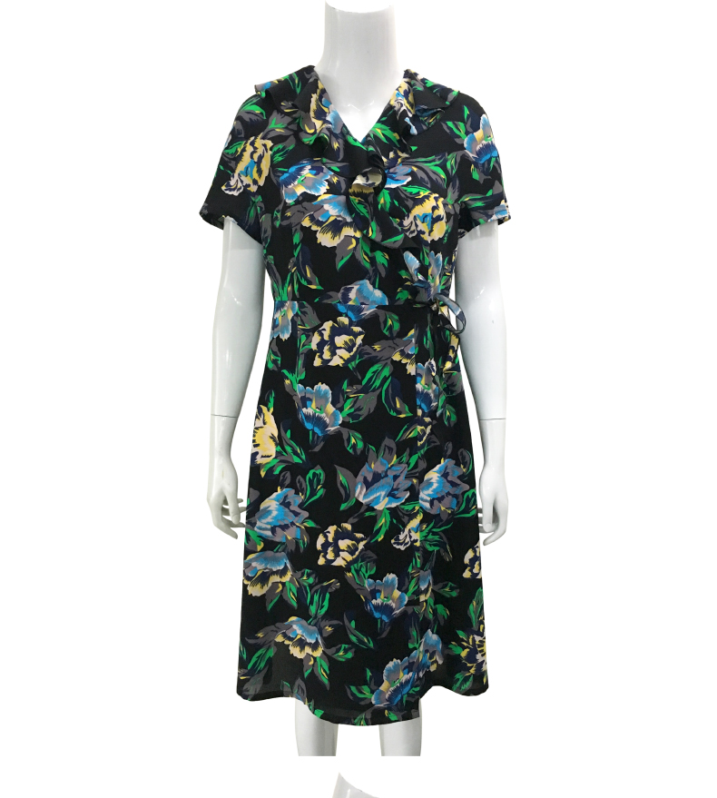 赛斯特女装新款夏季短袖中长连衣裙 a0559 绿花 160/84/am