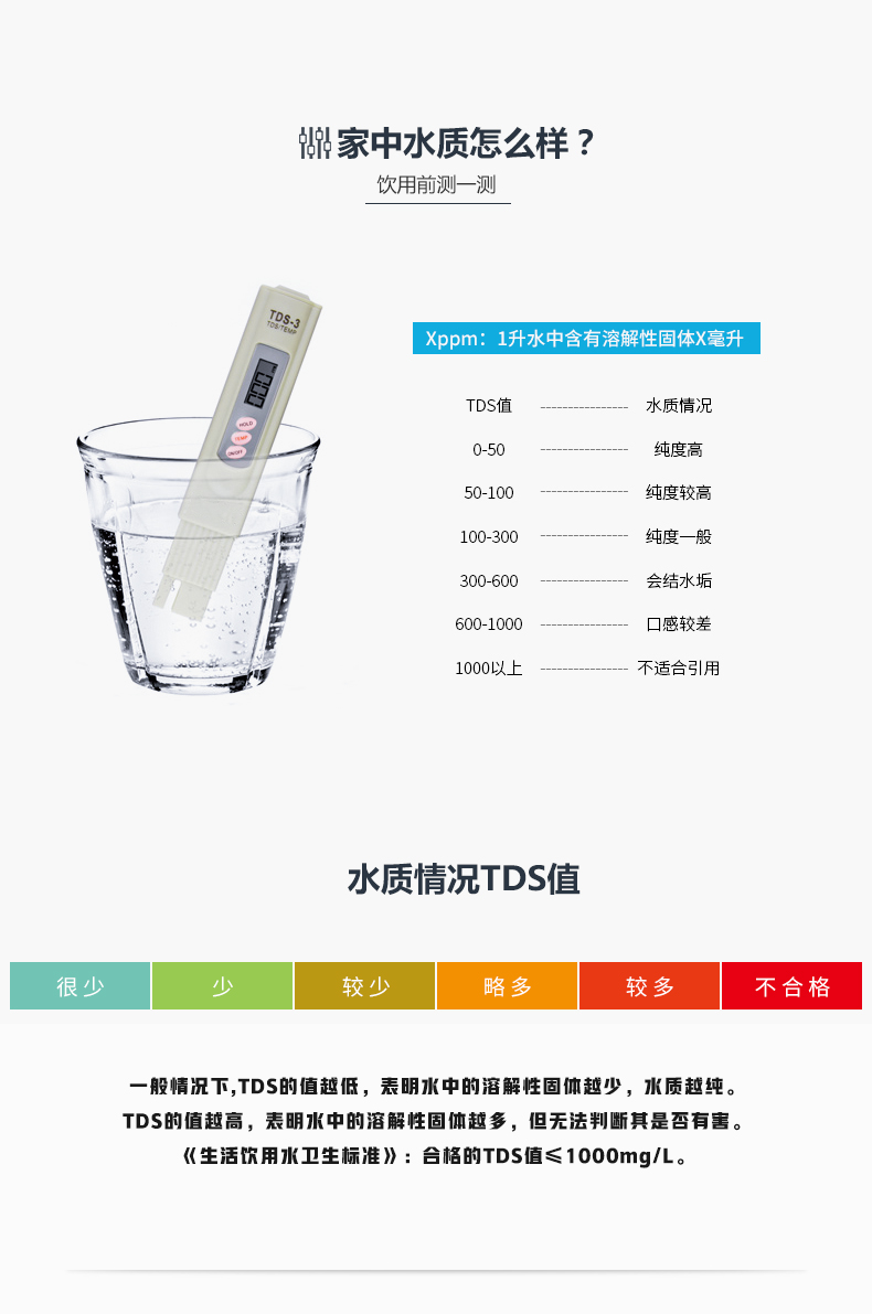 定做tds水质测试笔检测笔净水器自来水家用电解器硬度监测仪器