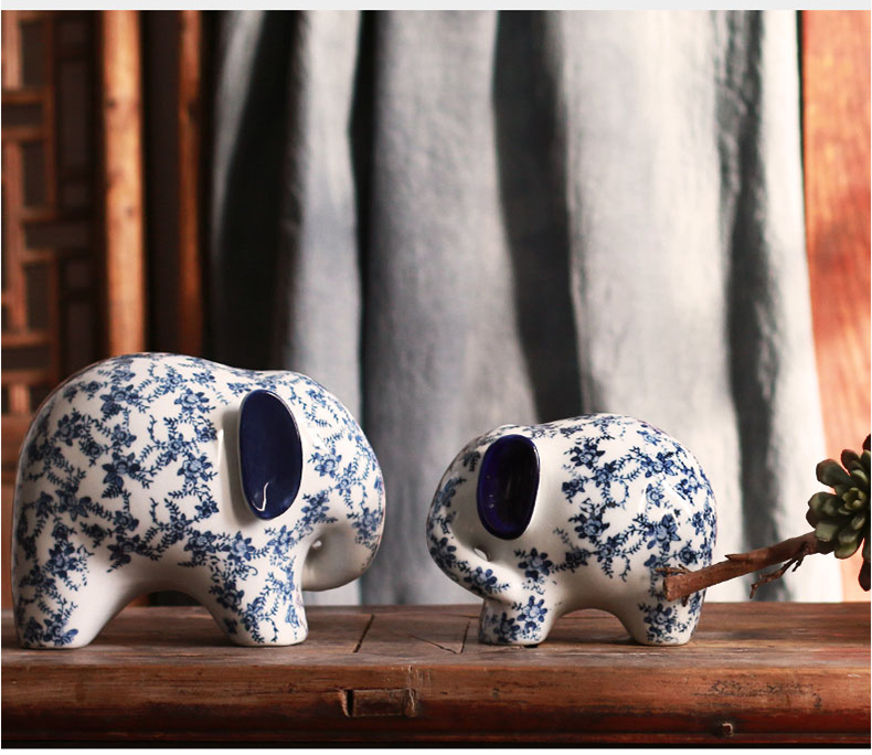 lichen小象景德镇青花瓷摆件动物大象摆件摆设