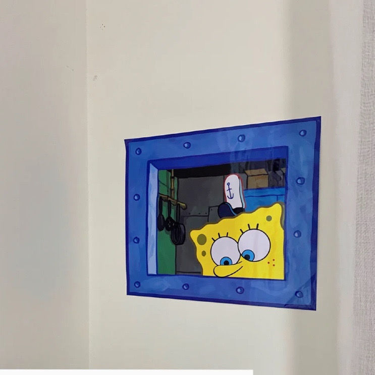 《海绵宝宝的窗户贴纸墙贴装饰防水自粘ins比奇堡舷窗材料包菠萝屋