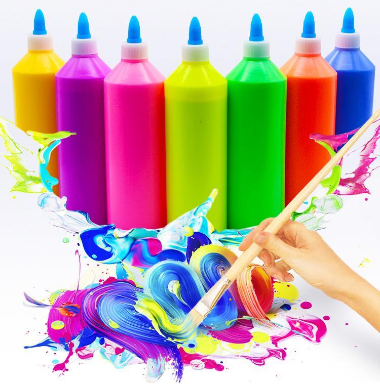 500ml大瓶荧光色丙烯颜料安全环保石膏彩绘幼儿涂鸦手绘亮色无毒荧光