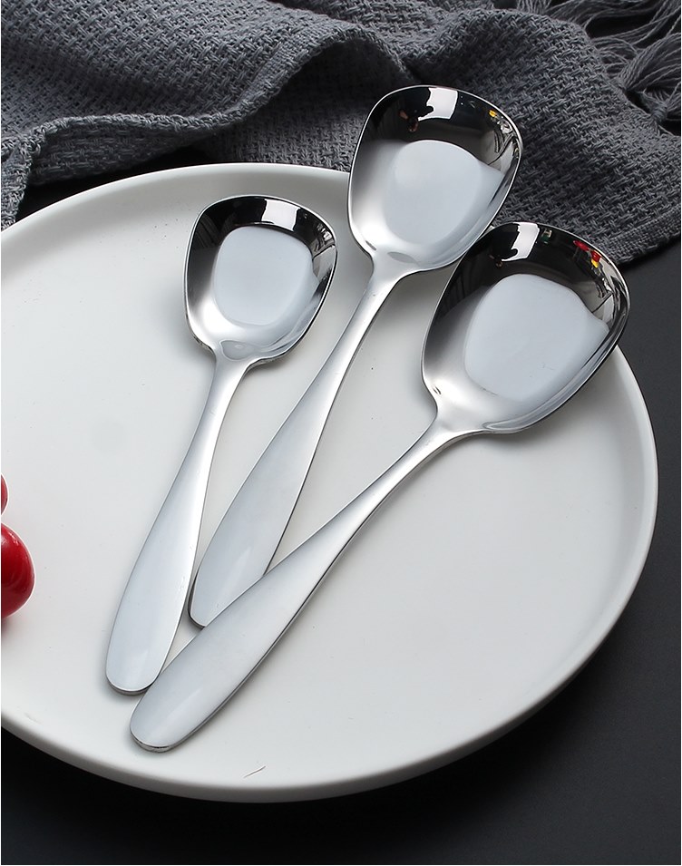 家用勺子不锈钢餐勺平底勺方头勺主餐更圆勺尖勺小汤勺创意汤匙 敬平