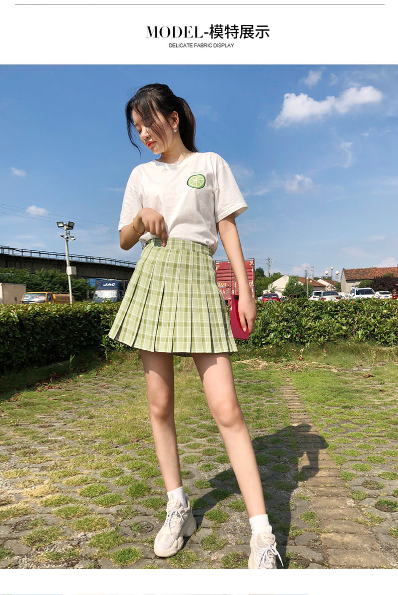 格子百褶裙短裙女夏高腰显瘦jk裙子大码半身裙学生短款黑色a字裙粉色