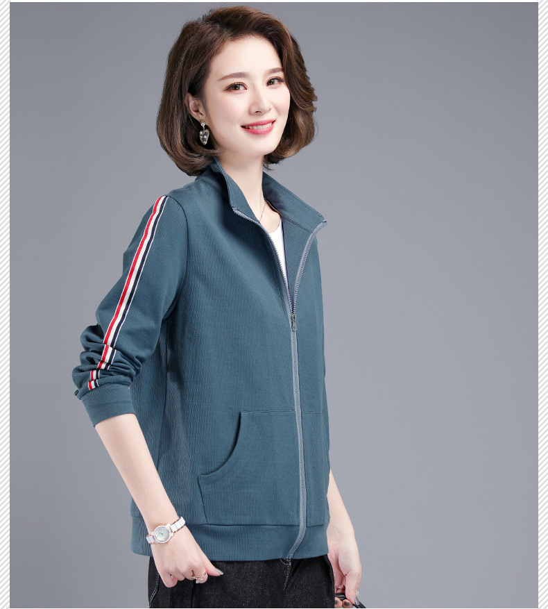 zhizhen短外套女2021秋季新款女士单件休闲运动服妈妈宽松夹克上衣棉