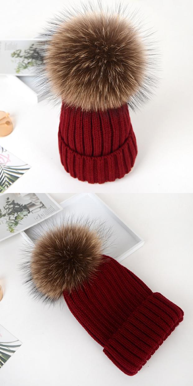 帽子女秋冬狐狸毛球毛线帽子毛球帽子亲子帽子百搭儿童韩国针织帽fish