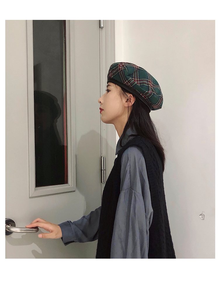 suntek帽子 suntek经典苏格兰格子贝雷帽女日系复古jk装软妹画家帽