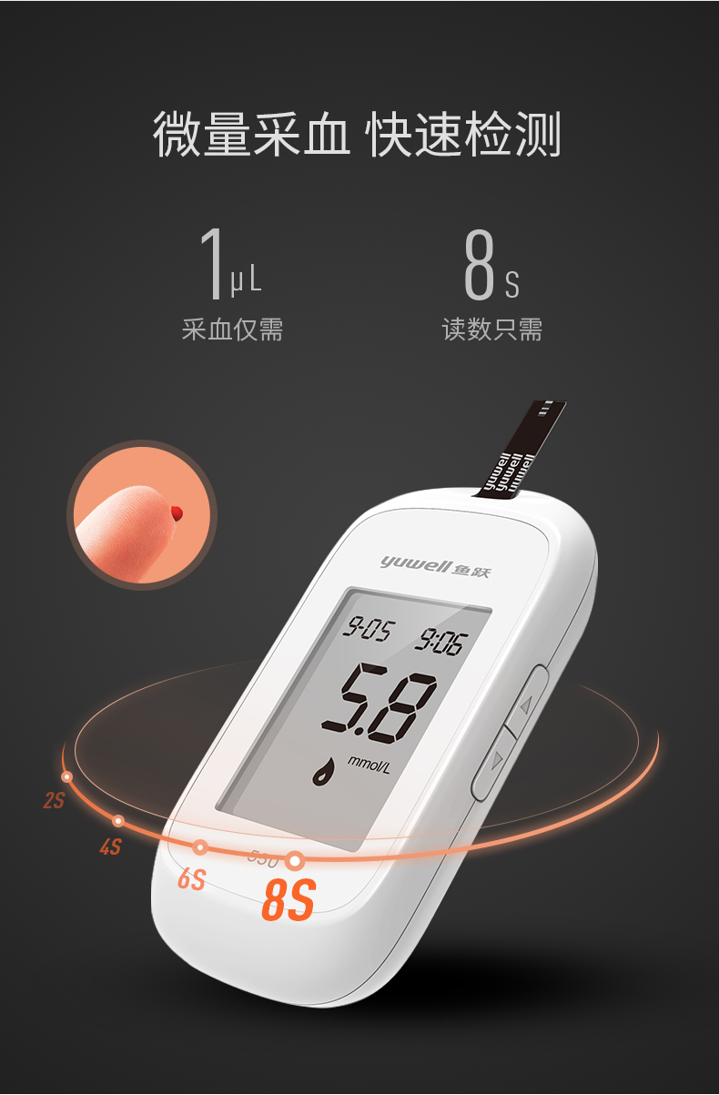 鱼跃(yuwell)血糖仪家用智能免调码550血糖测试仪(1 100)