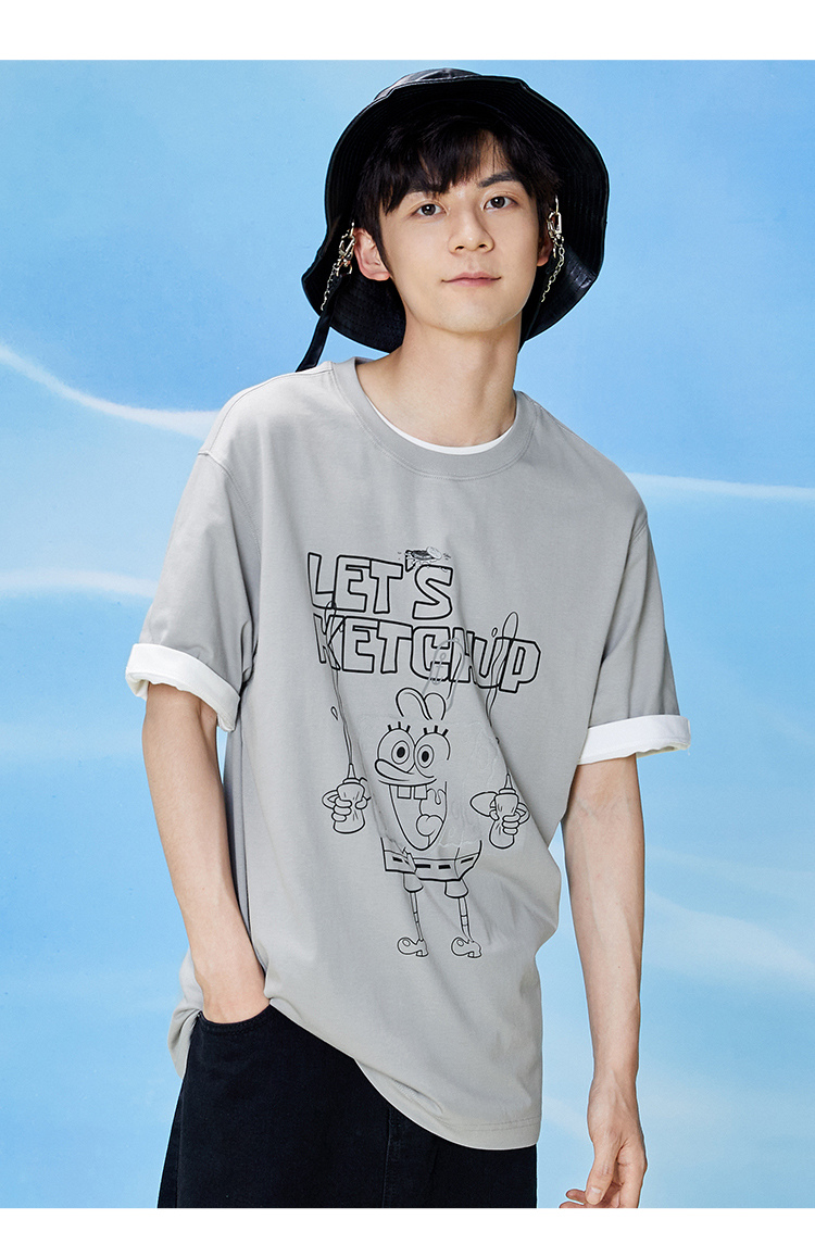 semir森马海绵宝宝2021年夏季新款宽松潮牌趣味卡通图案短袖t恤男