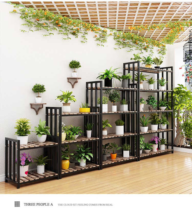铁艺实木室外花架多肉架客厅多层可调节落地式阳台绿萝花店花瓶架定制
