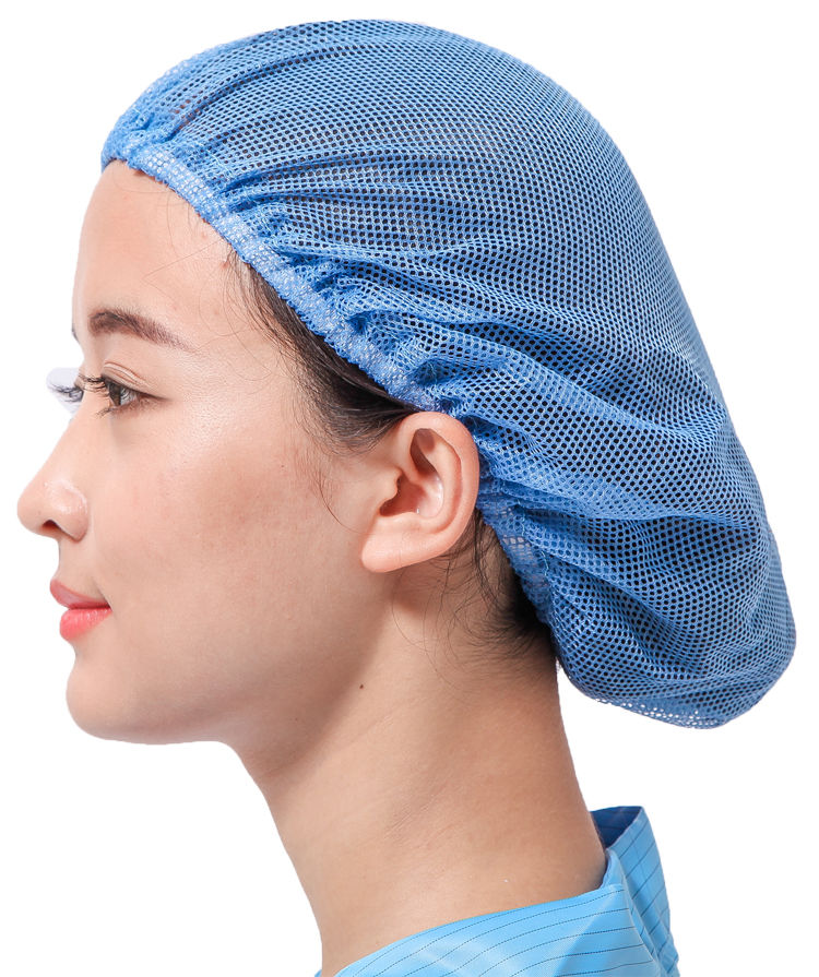 防静电无尘帽车间工帽蓝白网纱帽厨师罩夏季一次性透气头套1个白色