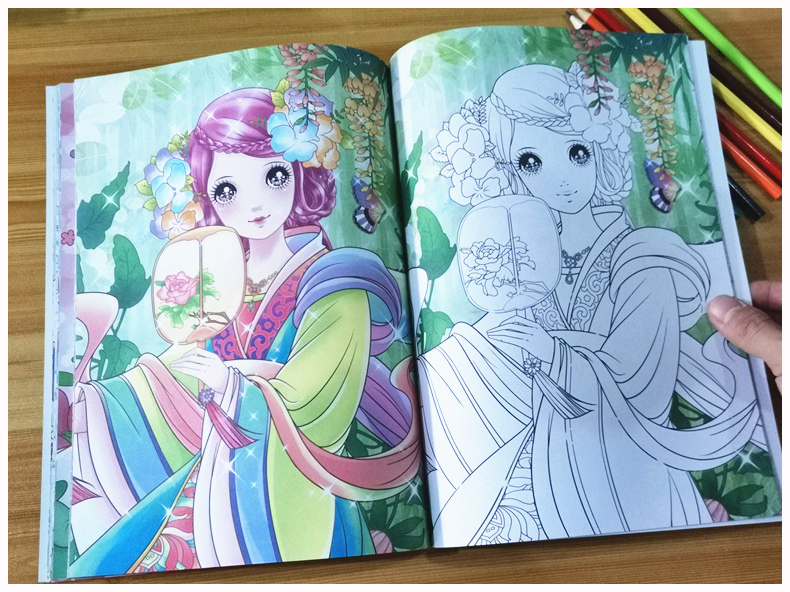 dzq公主涂色画画本古风填色画绘本涂鸦图画书儿童美少女孩4-6-8-10岁
