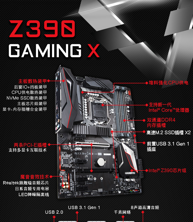 技嘉(gigabyte)主板技嘉z390gaming x主板 英特尔(intel)i7 9700kcpu