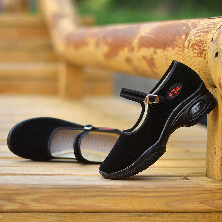 老北京女黑布鞋平绒一代工作鞋礼仪鞋高跟气垫网面跳舞鞋广场舞鞋黑色