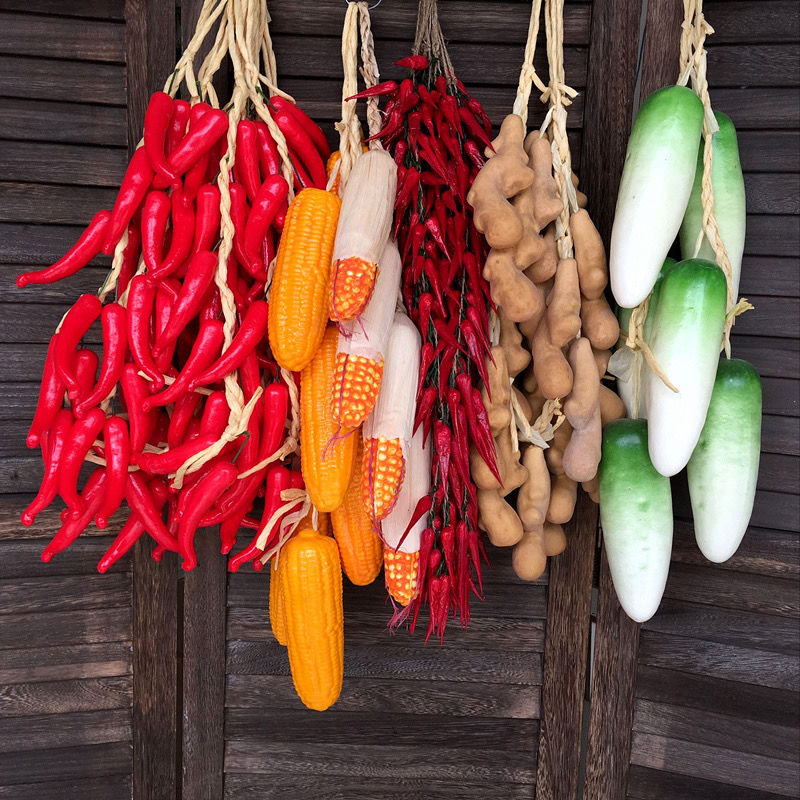 仿真蔬菜水果挂串假玉米假辣椒农家乐饭店装饰仿真蔬菜挂件模型2串8头