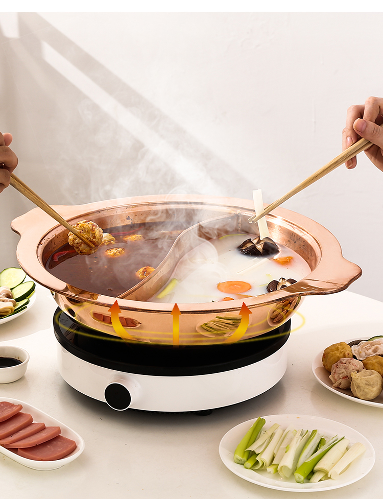 老式紫铜火锅商用纯铜盆火锅电磁炉专用鸳鸯锅具家用涮羊肉锅加厚
