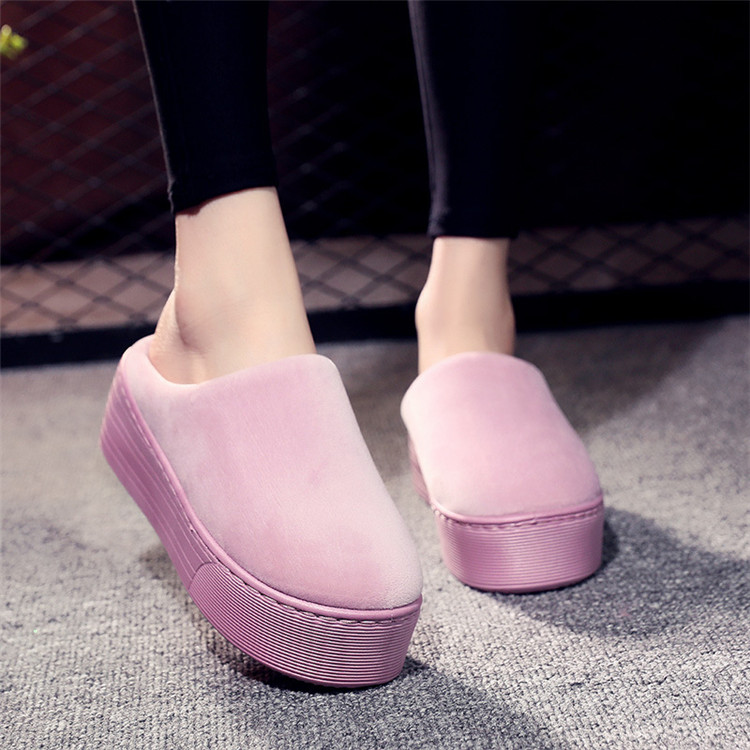 粉色高跟棉拖鞋超厚底拖鞋女增高坡跟室内家居防滑保暖棉拖女冬 广赫