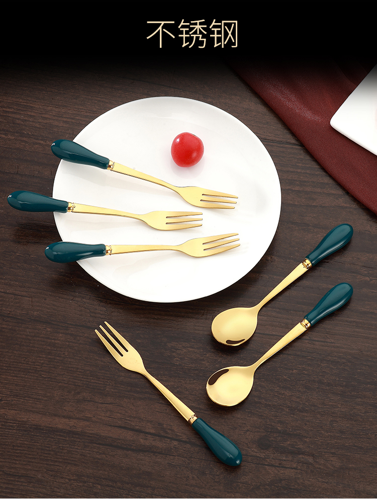 欧式水果叉不锈钢沙拉叉子餐具叉套装可爱甜品叉北欧水果签