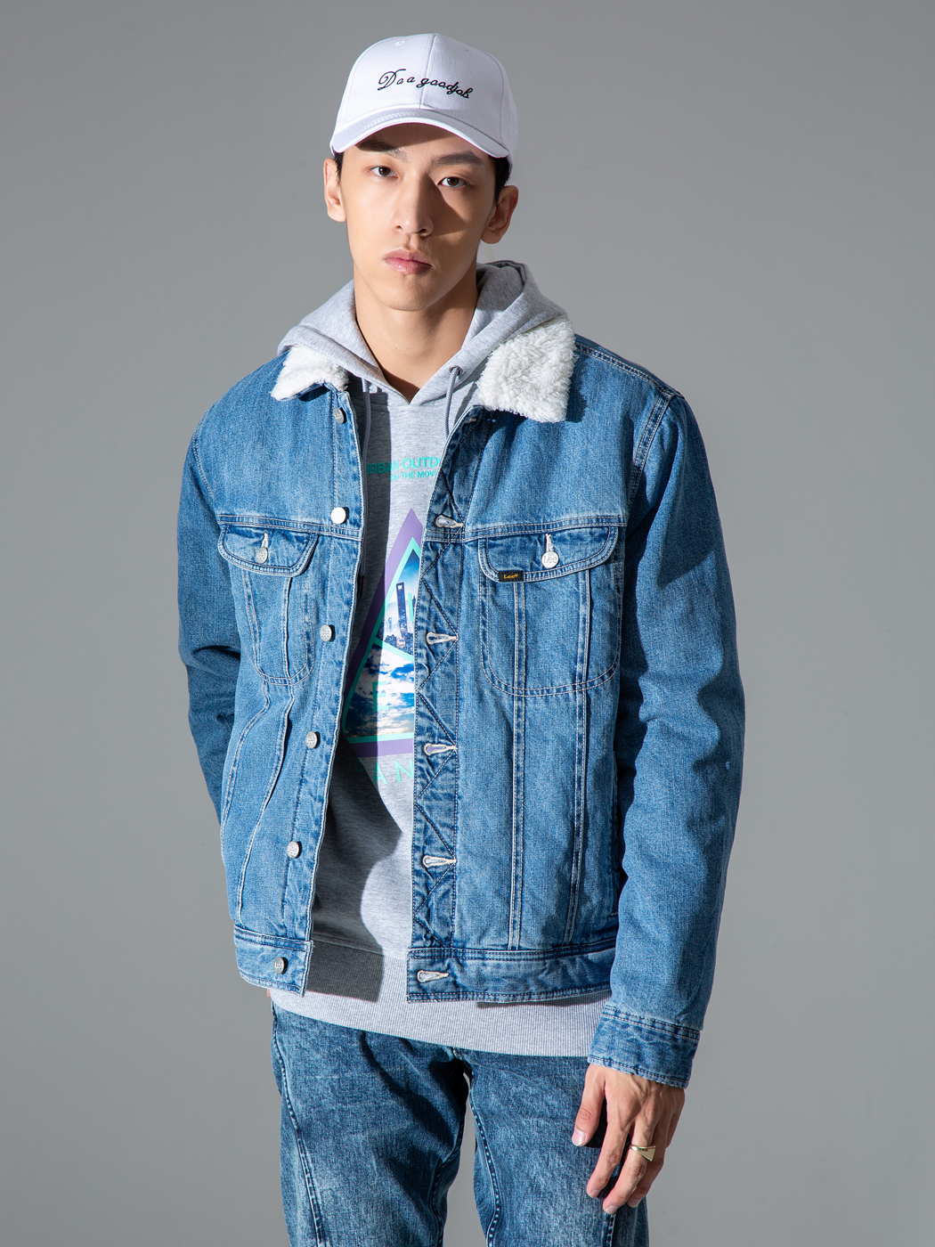 lee 男蓝色长袖牛仔外套男士夹克