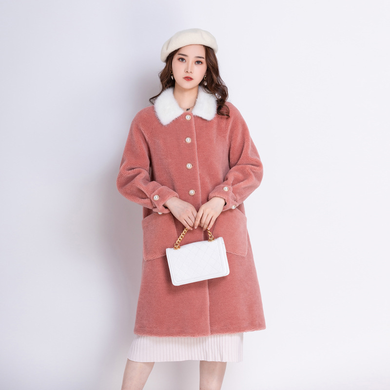 熙然2020新款羊剪绒大衣女中长款水貂领冬装颗粒羊毛复合皮毛一体外套