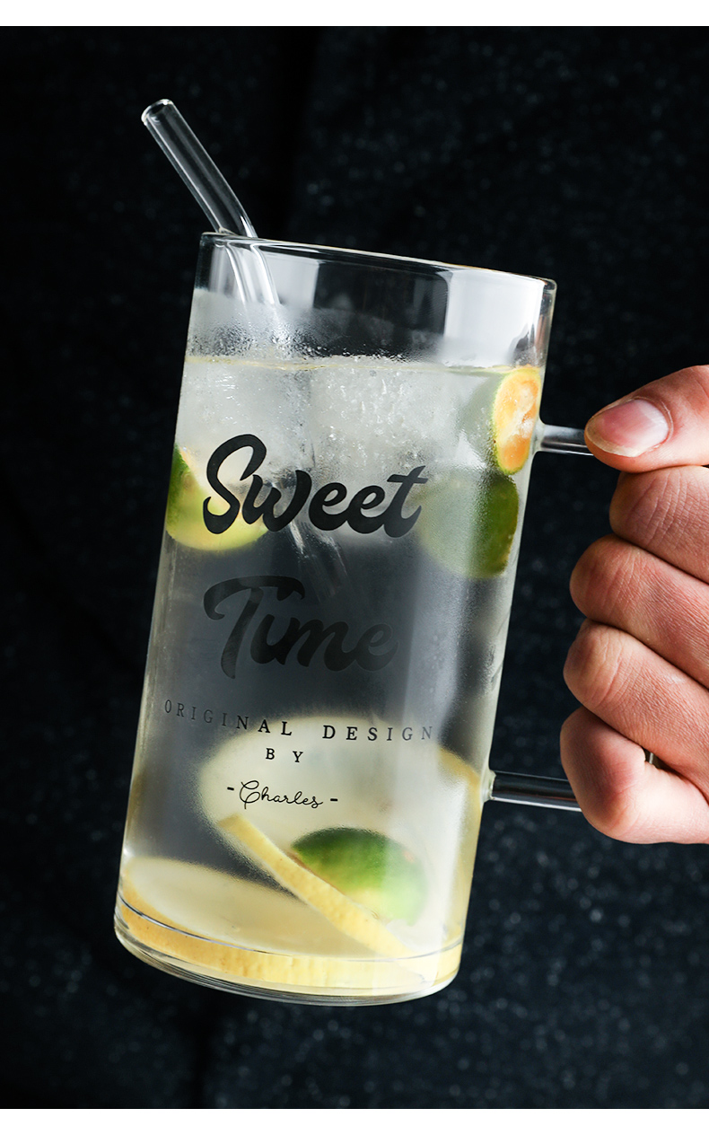 封后(fenghou)玻璃杯613094526659 北欧超大容量玻璃杯英文啤酒杯把手