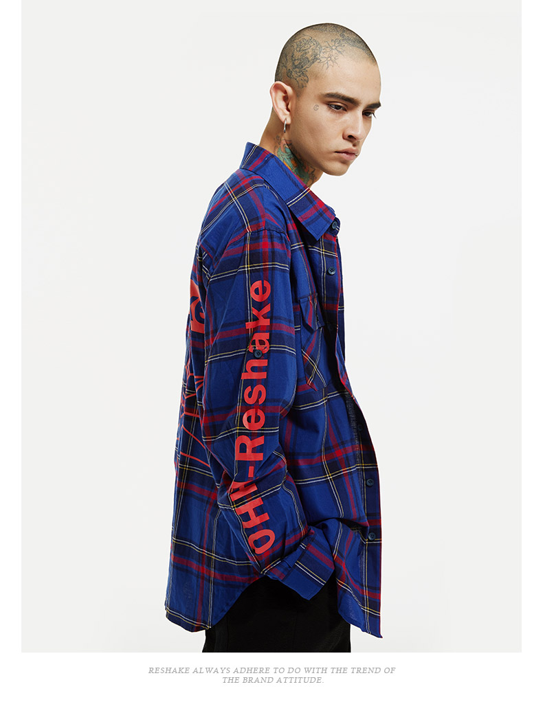 马克华菲潮牌reshake华菲型格2019夏季新款长袖格子衬衫ins潮男商场