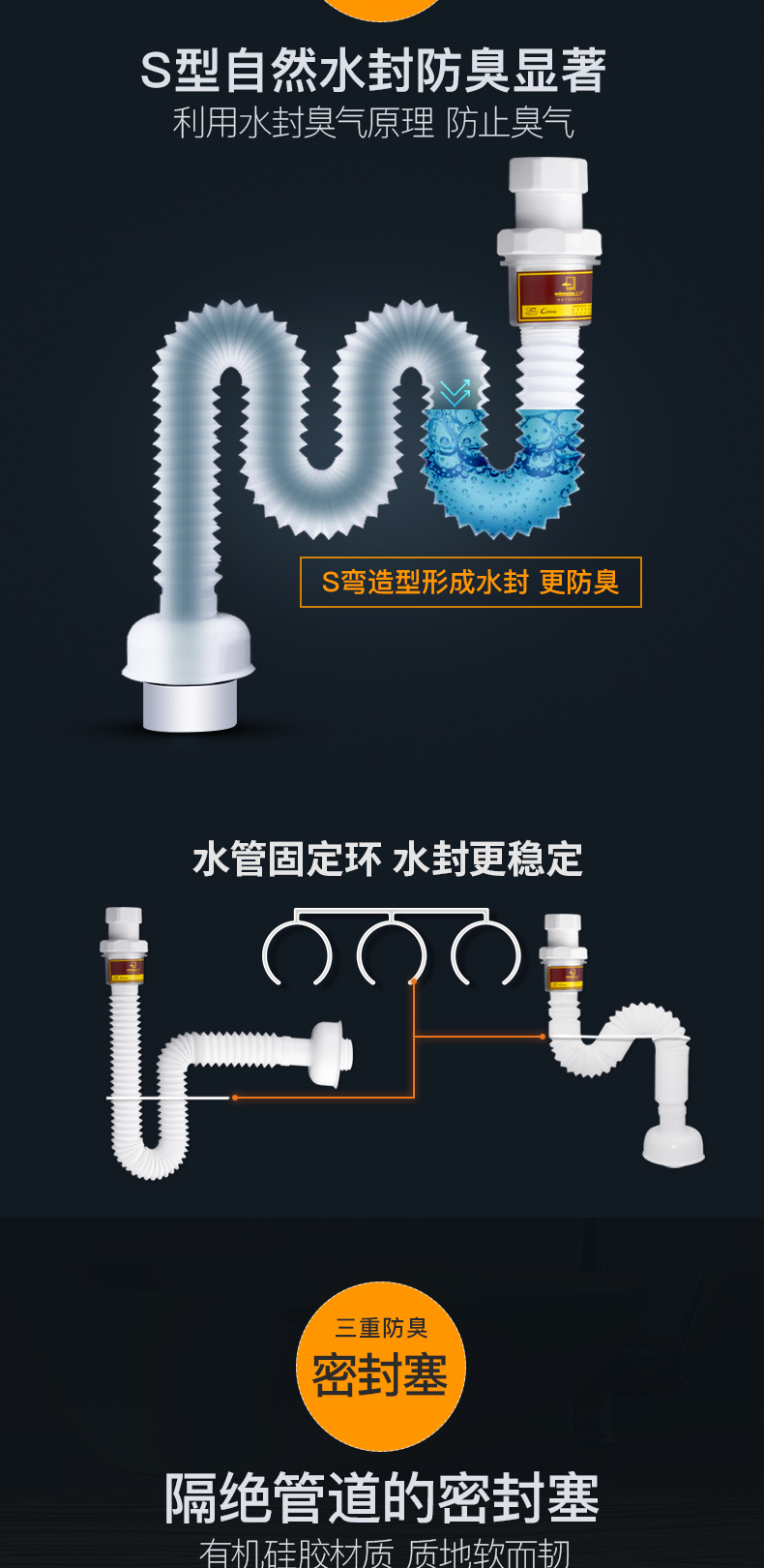 洗手盆防臭下水管卫生间面盆洗脸池反水弯下水管加长配件