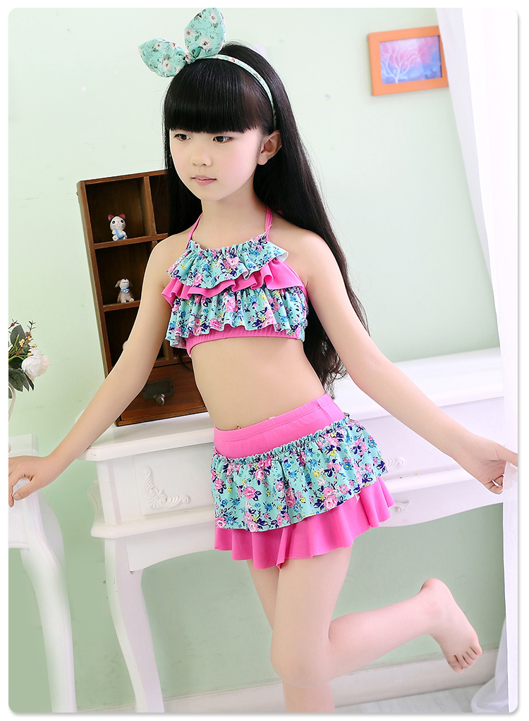 新款女童泳衣分体裙式中大童小女孩公主宝宝连体游泳衣韩版比基尼