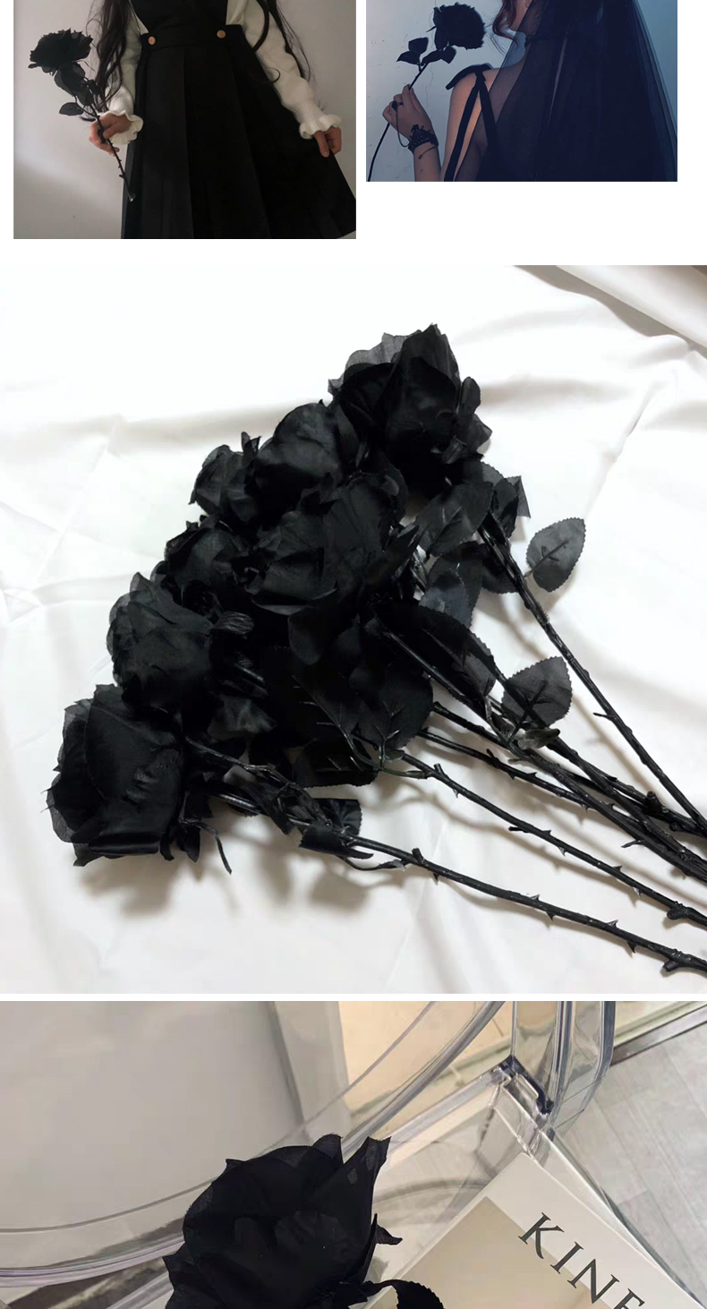 封后(fenghou)装饰摆件 仿真黑色玫瑰花 暗黑系风格写真拍照摄影道具 