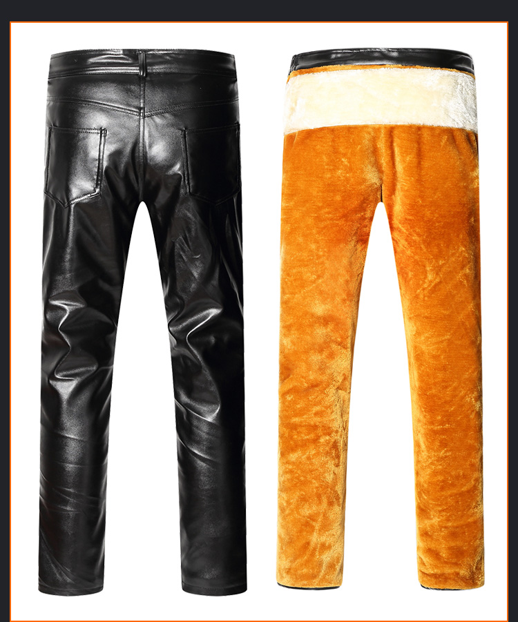 冬季中老年男士加绒加厚皮裤子防水摩托机车pu宽松耐磨保暖皮棉裤 林