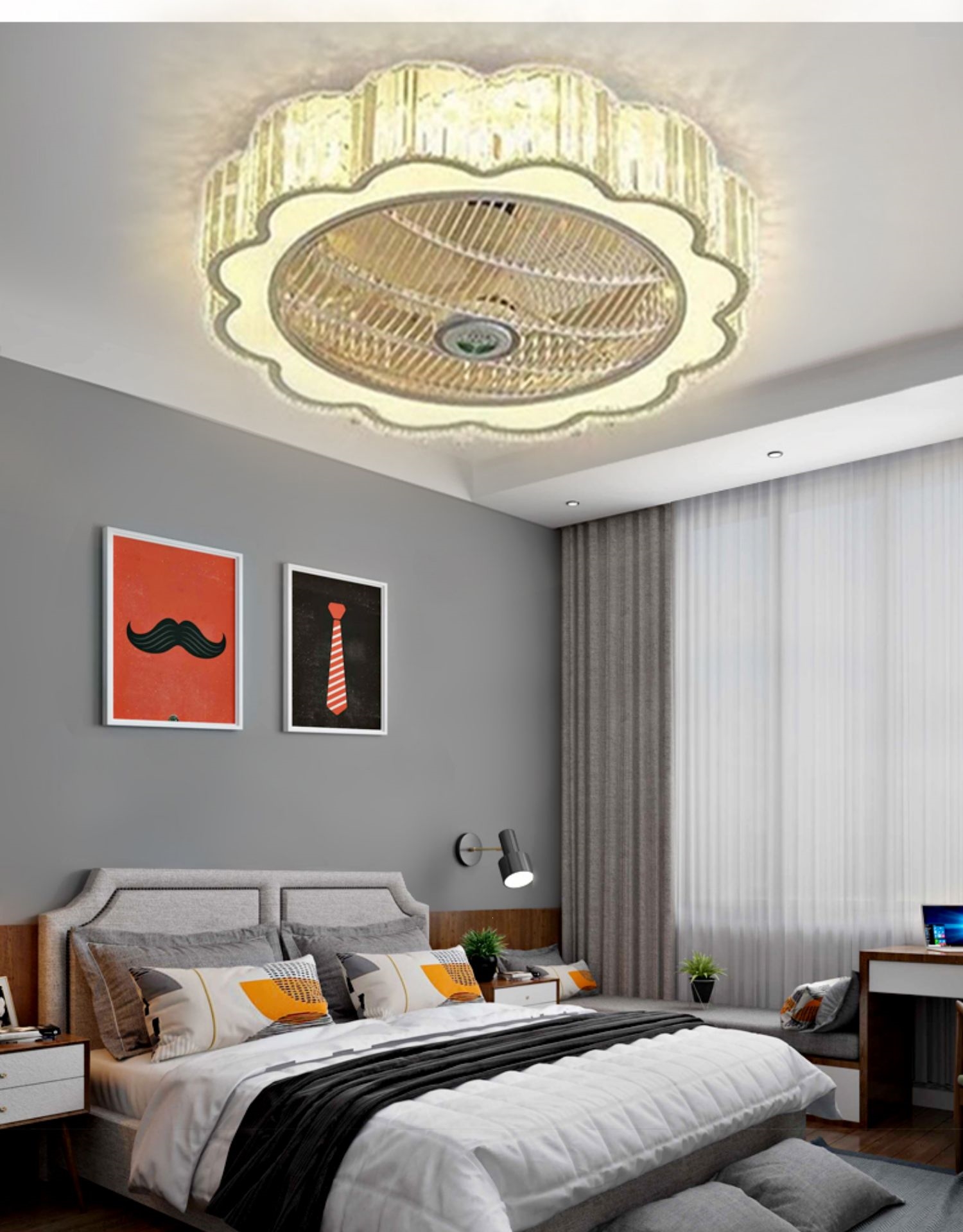 吸顶风扇灯古达隐形卧室吊扇灯超薄现代简约餐厅带吊顶一体带电扇吊灯