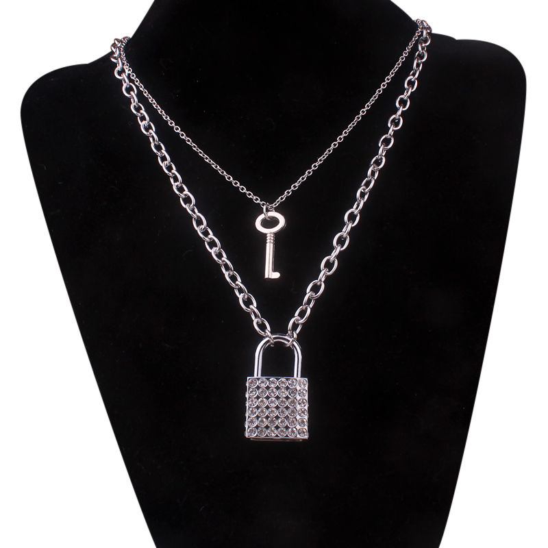链子钛钢冷淡风个性蹦迪挂锁项链男朋克风嘻哈街舞钥匙情侣项链女锁