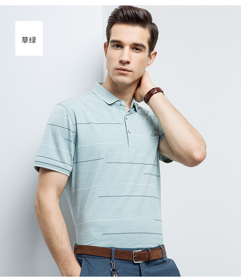 romon罗蒙短袖男士t恤夏季休闲条纹薄款t恤中青年男士翻领polo衫