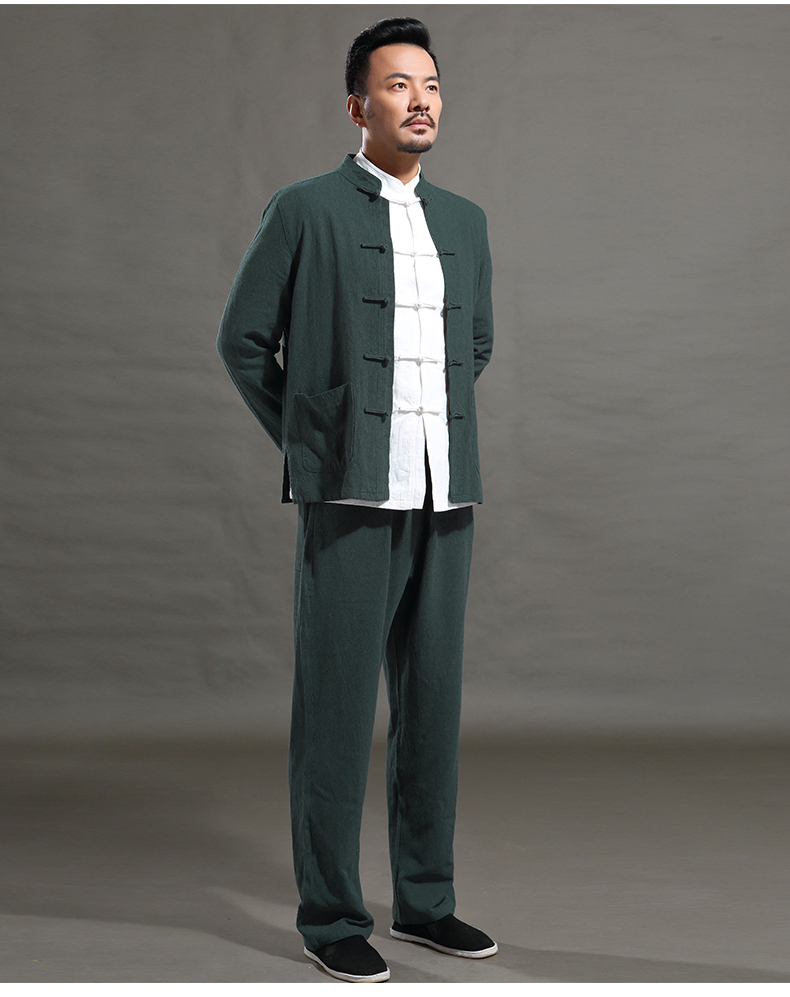 唐装男士套装棉麻中国风青年外套复古中山装中式男装亚麻汉服 hlcoman