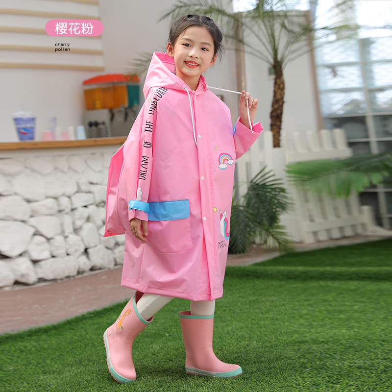 正雨双帽檐儿童雨衣男童女童小学生带书包位上学雨披白色双帽檐黄小鸭
